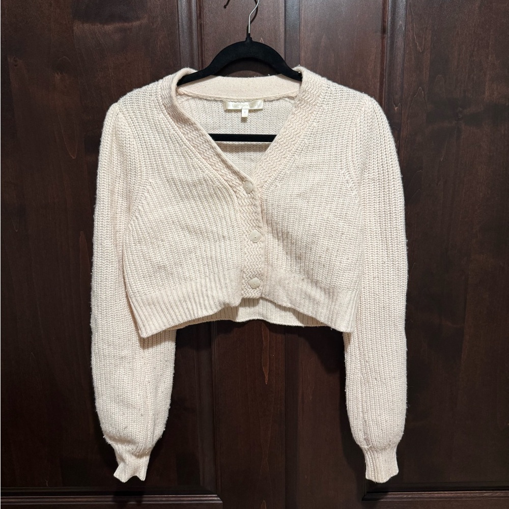 LoveShackFancy Cream Cropped Cardigan with Textured Knit